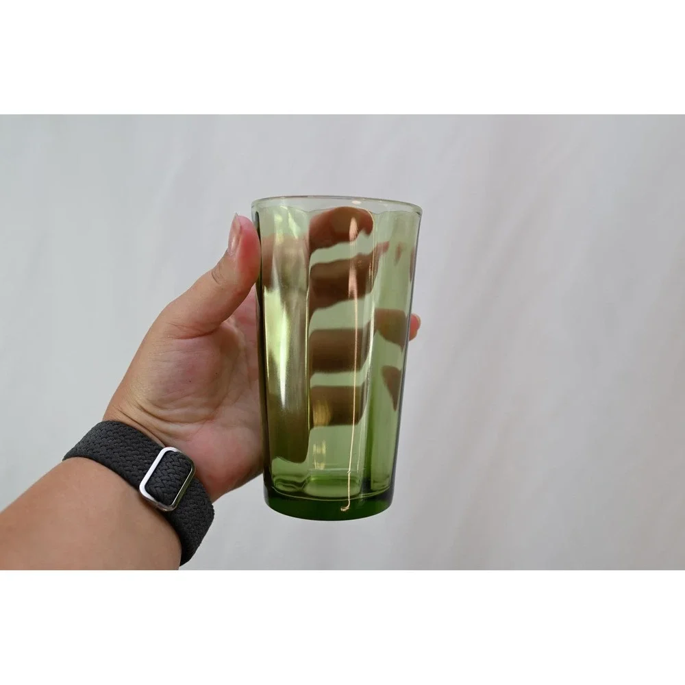 Vintage Avocado Green Panel Style Drinking Glasses Set of 5 Retro Tumblers 5in